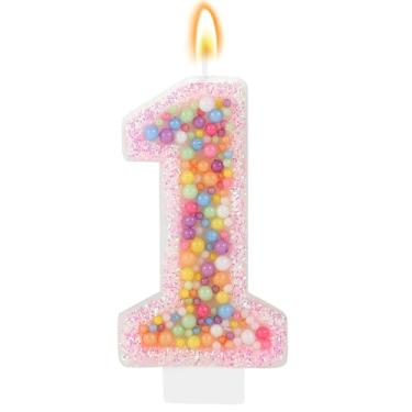 Imagem de IDIJOLI Vela Pastel Macaron de 1º aniversário, rosa doce, número 1, enfeite de bolo, decorações de cupcake para meninas e mulheres, decoração de festa, aniversário, celebrações, suprimentos