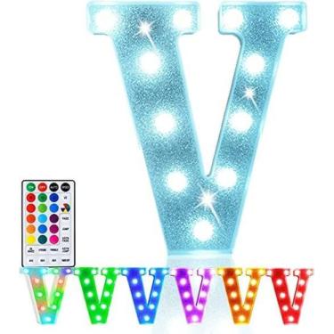 Imagem de Lâmpada LED Pooqla Marquee Letter V com bateria de 18 cores