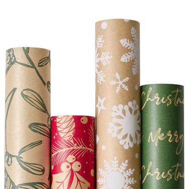 Imagem de Rolos de papel de embrulho Kraft de Natal YANGTE 43x305 cm, pacote com