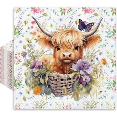 Imagem de Guardanapo de papel Whaline Highland Cow em aquarela 80 unidades
