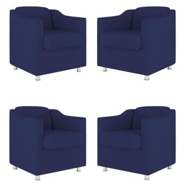 Imagem de Kit 4 Poltronas Tilla Decorativas Consultório Sala Tecido Suede Cor:azul Marinho