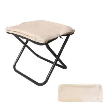 Imagem de Banqueta portátil para acampamento, banco dobrável de 33,5 cm com bolsa de transporte - Banqueta dobrável ultraleve de capacidade de 150 kg para caminhadas, pesca, praia, eventos ao ar livre (bege)