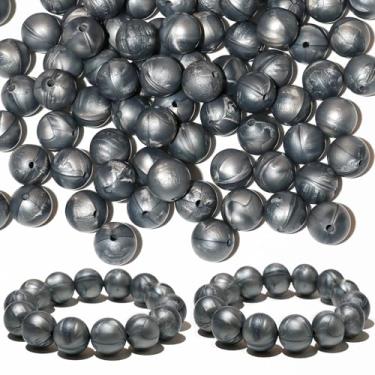 Imagem de 120 contas de silicone Richbunnys de 15 mm para fazer canetas e chaveiros, contas grandes para fabricação de colares e pulseiras, conjunto de contas de borracha sortidas (prata perolada)