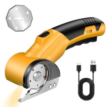 Imagem de Tesoura elétrica, cortador de papelão, com luz LED, motor sem escovas de alta eficiência, bateria de 2000 mAh, lâmina de liga, adequada para pano, papelão, couro, carpete