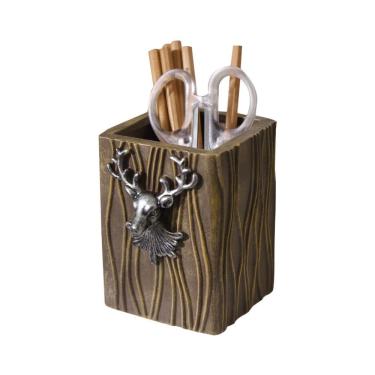 Imagem de Porta-canetas Vintage Deer Head Design Wood 8,6 x 8,3 x 11,4 cm