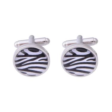 Imagem de Abotoaduras com estampa zebra para homens com design de listras em preto e branco
