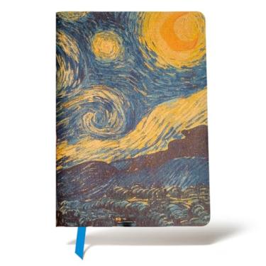 Imagem de Caderno Van Gogh Noite Estrelada Caderneta Moleskine Sketchbook A5 15x21 Folhas Brancas Sem Pauta Kraft Quadro Pintura Arte Estrela Envelhecido