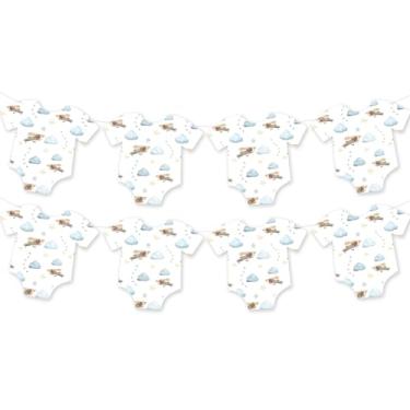 Imagem de Body de avião Faixa de chá de bebê - NO-DIY Time Flies 1º chá de bebê decorações tema avião suprimentos de festa de 1º aniversário para menina menino glitter