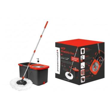 Imagem de Mop Giratorio Duo Profissional com Balde Duplo, Centrifuga em Aço Inox, 13L Total, Vermelho e Preto