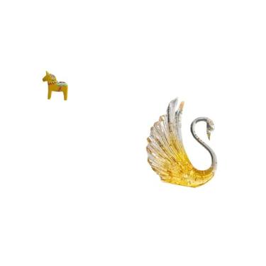 Imagem de Fenteer Estatueta de Cavalo E Cisne Sueco Dala, Escultura Animal Dalecarlian, Ornamento de Resina, Figura de Pássaro Decorativa para Estante, Armário de