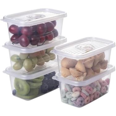 Imagem de Conjunto de Potes Plásticos com Tampa, Organizadores para Geladeira, Armazenamento de Alimentos, Empilháveis, 5 Unidades