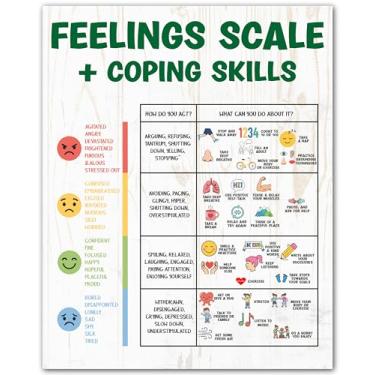 Imagem de Escala de sentimentos e habilidades de enfrentamento - pôster de habilidades de enfrentamento - gráfico emocional para crianças - pôsteres de aprendizagem social e emocional - roda de emoção