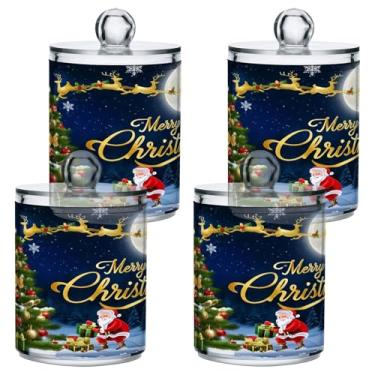 Imagem de STAYTOP 2 frascos de boticário com dispensador Qtip para banheiro com etiquetas – Recipiente de armazenamento Qtip de plástico transparente para bola de algodão, cotonete, grão de café - Feliz Natal