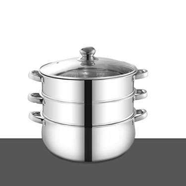 Imagem de Conjunto de panela a vapor - Panela de aço inoxidável de 3 camadas com cesta fumegante, panela multifunções, panela com tampa e alça, adequada para todos os fogões a gás (uma cor - 30 cm