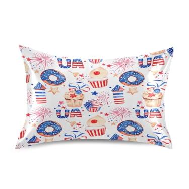 Imagem de xigua USA Donuts Fronha de cetim para cabelo e pele lavável à máquina almofada de cetim antiderrapante refrescante capa de cama queen com fecho de envelope, 50,8 cm x 76,2 cm