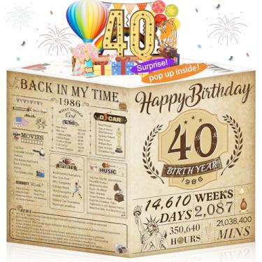 Imagem de OLOSONG Cartão de aniversário de 40 anos para homens e mulheres, 3D Pop Up 40th Birthday Gifts Cards for Him Her, Back In 1986 Funny 40 Year Old Birthday Decorations, Classy Vintage