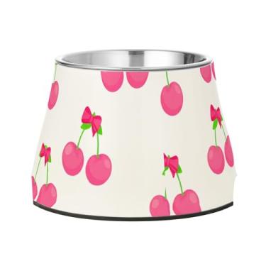 Imagem de Burbuja Tigela de comida de aço inoxidável para cães Cherries para comida e água, antiderrapante para cães médios e gatos, 590 ml