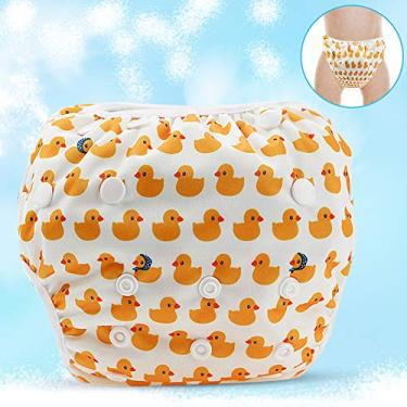 Imagem de Cryfokt Fralda Infantil Lavável, à Prova D'água, Respirável, Reutilizável, Calças de Treinamento para Piscina de Verão, Estampa de Pato/dinossauro, Fralda de Natação para 0-1 Ano de Idade (Patozinho)
