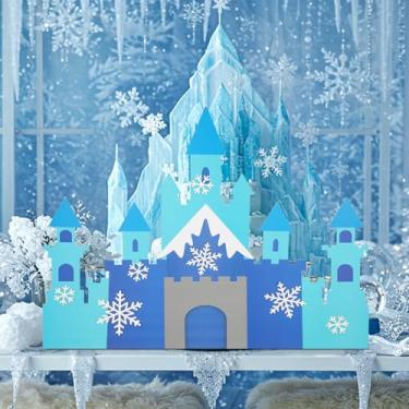 Imagem de Harloon Mesa de castelo de floco de neve de 19,7 x 23,6 polegadas Decoração de mesa de festa temática de inverno com glitter para decoração de festa de inverno com tema de princesa floco de neve