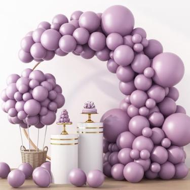 Imagem de RUBFAC Balões roxos empoeirados 129 peças de tamanhos diferentes, pacote de 45,7 cm, 35,7 cm, 129 cm, kit de arco de guirlanda de balão roxo lavanda lilás roxo para casamento, chá de bebê, revelação