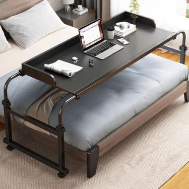 Imagem de HGTRH Mesa sobre cama, mesas laterais para sala de estar, mesas de computador com rodas, 115-210 cm, mesa de cabeceira móvel longa ajustável, auxiliares de cuidados, mesas de cama pretas