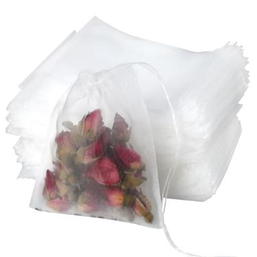 Imagem de 100 sacos de filtro de chá vazios descartáveis de malha com cordão, saquinho de chá vazio para chá solto, café, sachê de especiarias, cozinhar no banho, 6 x 6 cm