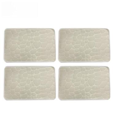 Imagem de Tapete Soft Antiderrapante Super Macio 60x40cm – Tapete Absorvente em Poliéster para Banheiro, Sala e Quarto(KIT4-Bege)
