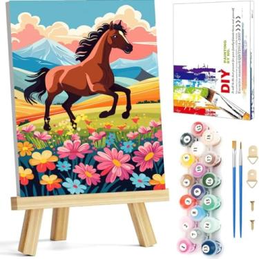 Imagem de Arttoplus Kit de pintura por números para crianças com moldura, pintura de cavalo por números para crianças de 8 a 12 anos com cavalete de madeira, pintura a óleo de animais DIY fácil por número