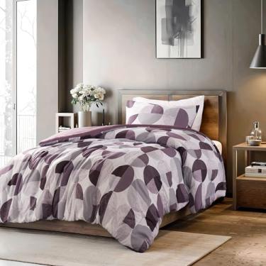 Imagem de Regency Heights Jogo de cama de solteiro com estampa em três tons, 2 peças, edredom quente e aconchegante para todas as estações, roxo ameixa e cinza