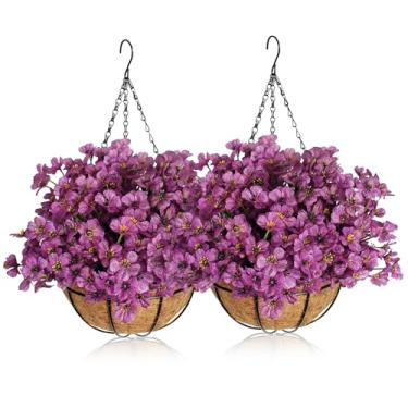 Imagem de BIHRTC Flores artificiais de outono multicoloridas com cestos flores de seda falsas, plantas artificiais de coco para varanda, pátio, varanda, casa, exterior, jardim, decoração