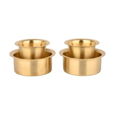 Imagem de Xícara de café de latão Dabra Conjunto de 2 acabamentos foscos - Xícara de café tradicional do sul da Índia com tigela capacidade de 225 ml (225 ml), louça de latão puro, feito na Índia