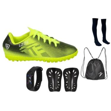 Imagem de Chuteira Society Adulto Gramado Sintético Sosaite + Relógio Caneleira 