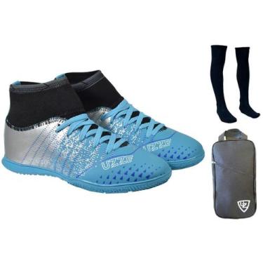 Imagem de Chuteira Futsal Cano Alto Botinha Adulto Costurada + Meião + Bolsa Esp