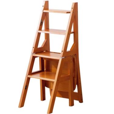 Imagem de Cadeira de escada dobrável para cozinha, 2 em 1, banqueta leve de biblioteca, escadas de pinho multifuncionais, cadeira dobrável de dupla finalidade, suporte de exibição e suporte de flores (cor: