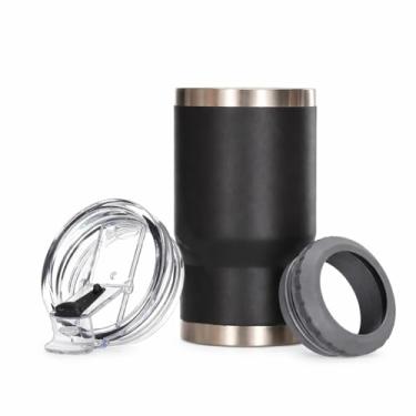 Imagem de Copo Térmico Inox 2 em 1 Porta Long Neck e Lata 420ml Parede Dupla Vácuo com Abridor Integrado - Mantém Bebida Gelada por Horas (Preto)