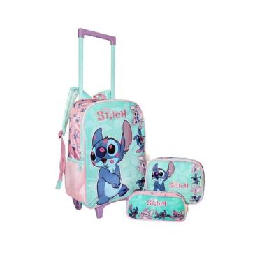 Imagem de Kit Mochila Infantil Lilo & Stitch Filme Escolar Rodinha Ros - Luxcel