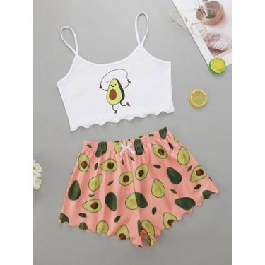 Imagem de Conjunto De Pijamas De Verão Feminino Com Estampa De Abacate, Camisola
