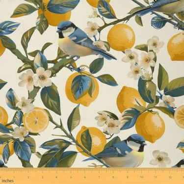 Imagem de jejeloiu Bird Fabric by The Yard Tecido de estofamento limão estilo chinês estética impermeável interior exterior decoração para projetos de artesanato de costura DIY flores botânicas 1 jarda