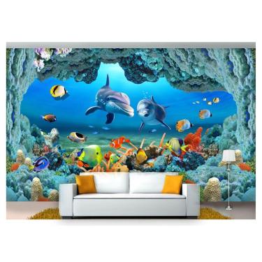 Imagem de Papel De Parede Animais Golfinho Corais 3D Anm272