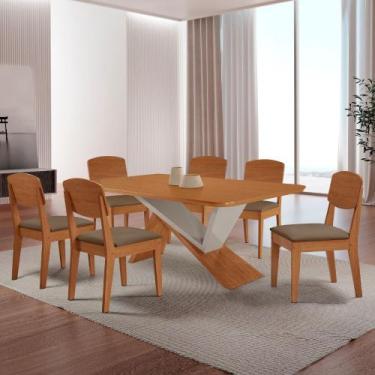 Imagem de Mesa de Jantar Yasmin 180 Tampo MDF Laminado Canto Copo e 6 Cadeiras C