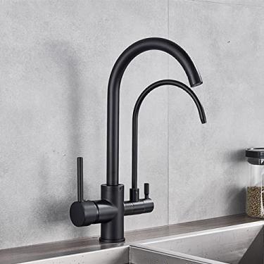 Imagem de Guindaste filtrado preto fosco para cozinha pull out spray 360 rotação torneira de filtro de água de três vias torneira de cozinha misturador de pia, tipo b, preto fosco, china