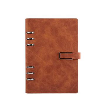 Imagem de Fivela magnética Capa dura A5 Caderno de couro Bloco de notas Pasta de argolas Planejador Agenda Livro de notas de negócios Papelaria, U, k, marrom, A5