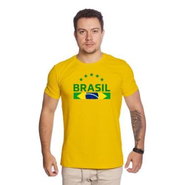 Imagem de Camisetas Masculinas Brasil Copa Techmalhas 100% Algodão Camagbrest3