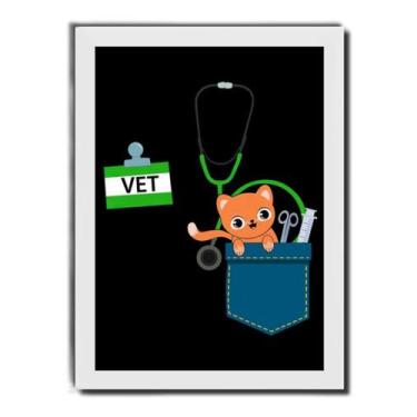 Imagem de Quadro Medicina Veterinária Arte Gatinho Moldura Branca - Fanarte