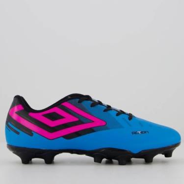 Imagem de Chuteira Umbro Action Campo Juvenil Azul e Rosa