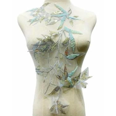 Imagem de Adesivo de tecido bordado em tubo de contas de lantejoulas novo adesivo de renda bordado vestido de casamento acessórios de roupas (azul bebê)