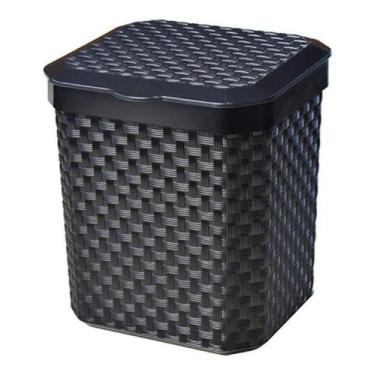 Imagem de Lixeira Cesto Rattan 5 Litros Preta C Tampa Cozinha Banheiro - Homely,