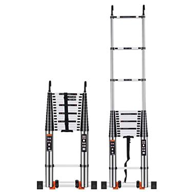 Imagem de Escada telescópica de alumínio com gancho, 2 m 3 m 4 m 5 m 6 m de altura escadas de extensão telescópica para trailer, loft, casa e sótão, capacidade de 150 kg (tamanho: 2,3 m 2,3 m) cenário bonito