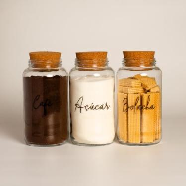 Imagem de Pote de armazenamento cafe Kit Cantinho do Café - ESCOLHA SEU KIT - Potes de Vidro 830 ml com Tampa de Cortiça(Café - Açucar - Bolacha)