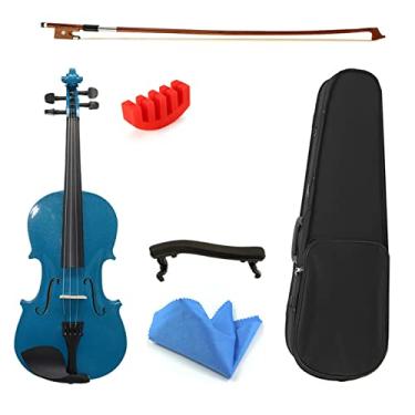 Imagem de FLFL violino azul violino 4/4 3/4 1/2 1/4 1/8 para estudantes iniciantes com estojo laço descanso de ombro cordas mudo (cor: Tamanho 1 4)